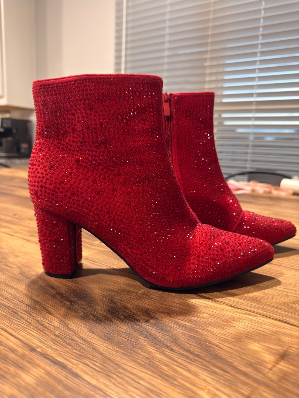 Forever 21 Red Crystal Embellished Sock Ankle Boots